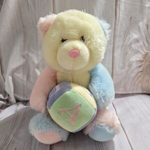 Aurora Baby Teddy Bear Plush Stuffed Toy Pastel Colorblock ABC 10 Inch